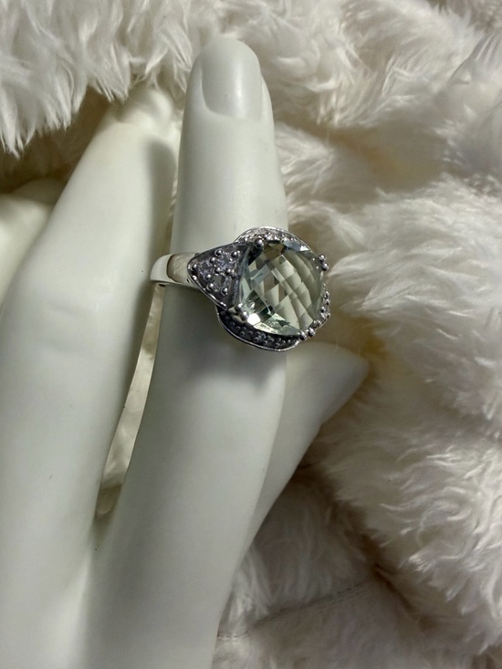 Jewelry - Genuine Green Amethyst and White Topaz Ring Sterling Silver Size 8